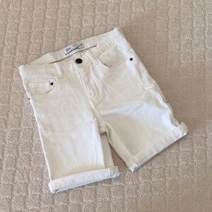 Zara Cream High-Rise Rolled Hem Denim Shorts